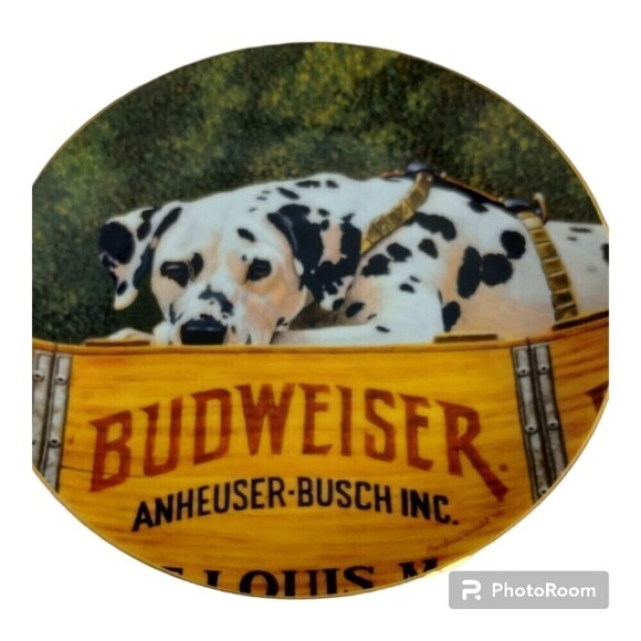 Budweiser Collector Plate from 1994 Dalmatian Dog Laying on Yellow crate - Picture 1 of 4